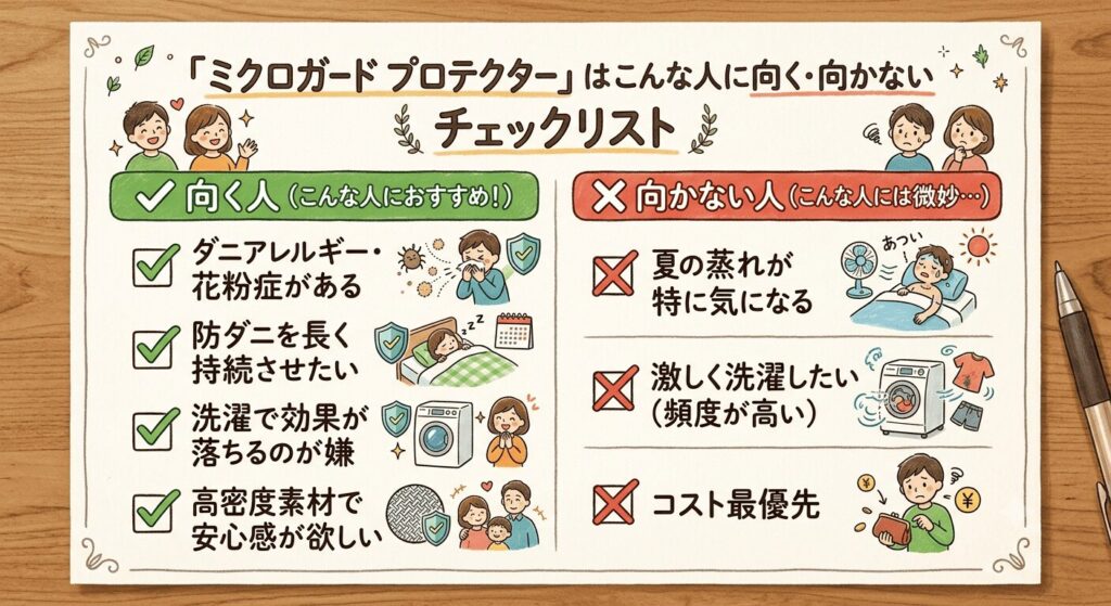 ミクロガードプロテクターの向く人・向かない人比較表