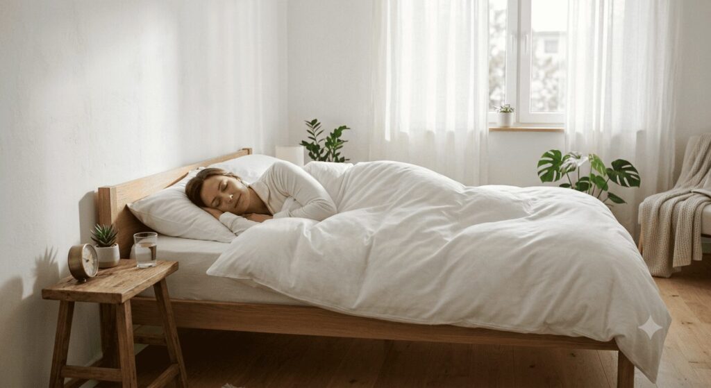寝室で眠る女性のイメージ