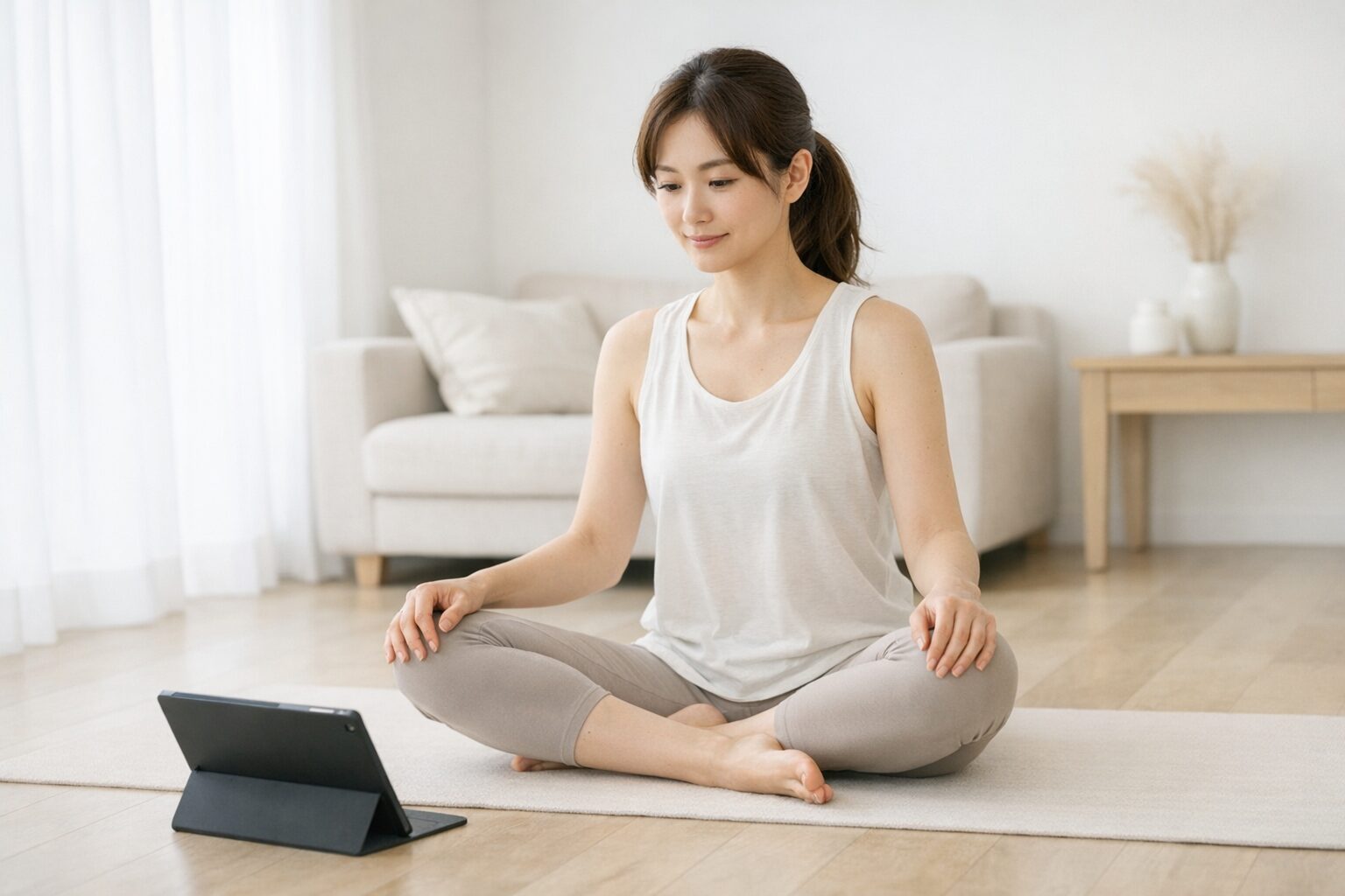 SOELUで自宅ヨガに取り組む女性のイメージ(soelu 体験談)